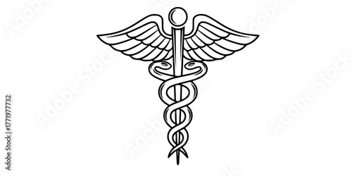 Caduceus Hermes Staff Sleek Modern Line Art Vector