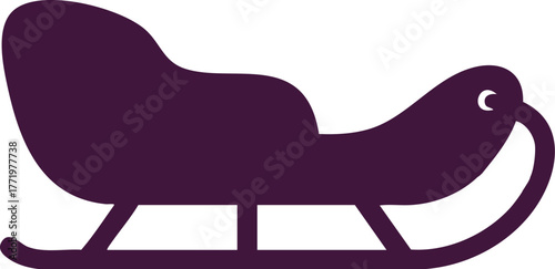 Classic vintage sleigh silhouette vector icon with smooth curved design and simple style in dark purple color 