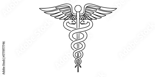 Caduceus Hermes Staff Sleek Modern Line Art Vector