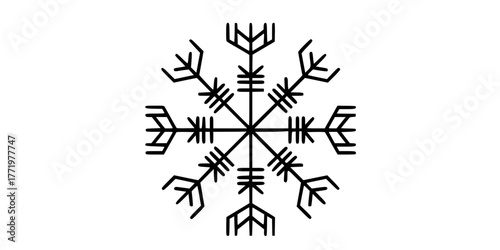 Norse Viking Rune Compass Vegvísir Simple Line Art Vector