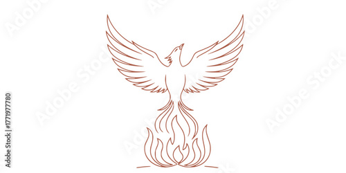 Phoenix Rising from Flames Minimalist Line Art Vector