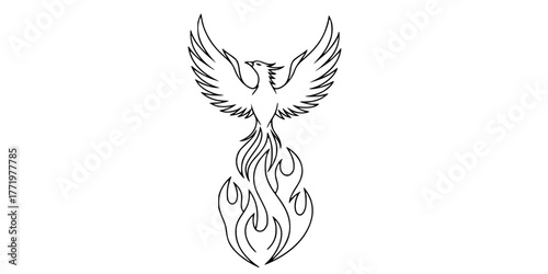 Phoenix Rising from Flames Minimalist Line Art Vector
