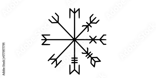 Norse Viking Rune Compass Vegvísir Simple Line Art Vector