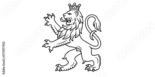 Medieval Lion Rampant Heraldry Simple Line Art Vector