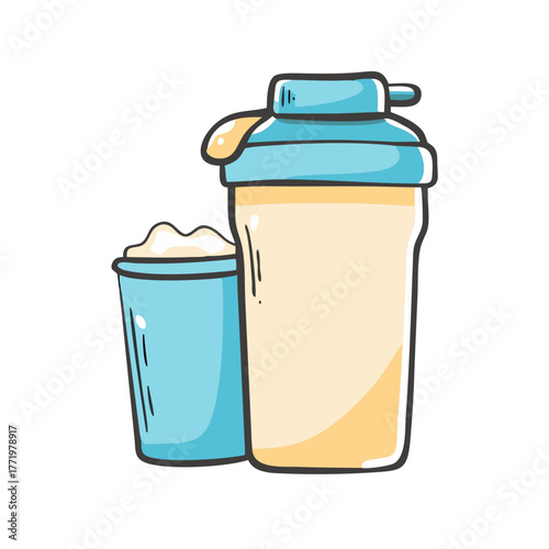 Protein shake and glass vector illustration for fitness and nutrition