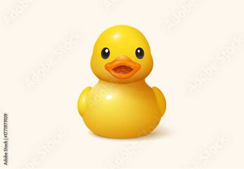 3d duck rubber yellow bathroom toy element. Yellow duck 3d kid baby rubber icon object