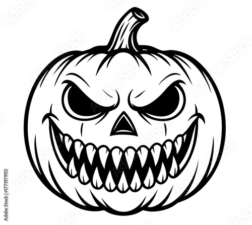 Scary pumpkin face.  evil jack o’ lantern with sharp teeth and angry eyes