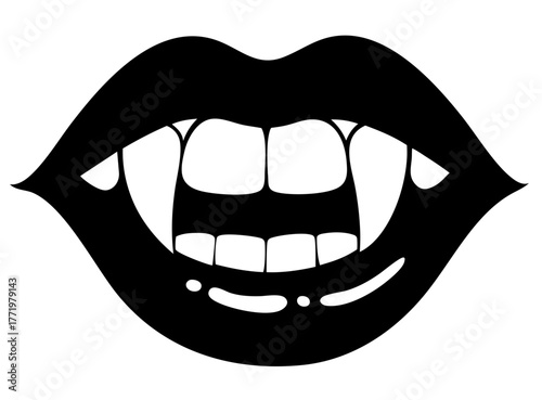 Female vampire lips with small fangs — seductive smile