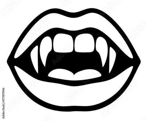 Open mouth with vampire teeth — spooky lips silhouette, Halloween night mystic