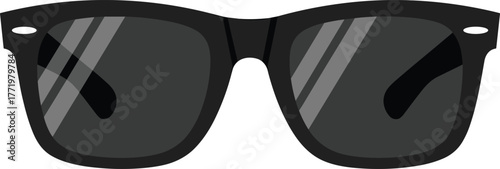Wayfarer sunglasses vector, black frame with dark reflective lenses, classic fashion accessory illustration for summer, print, merchandise, branding, style