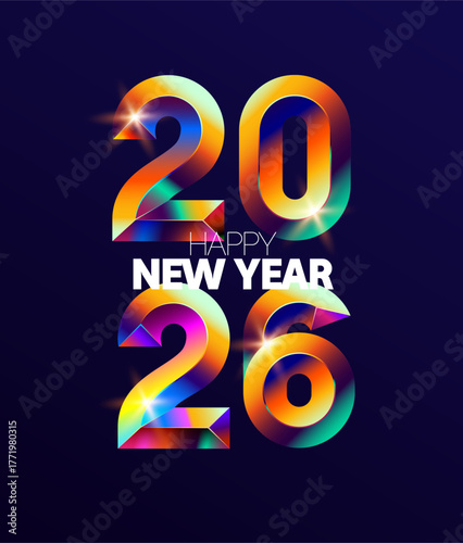 New year 2026. Festive 3D numbers on bright background. Holiday numbering design.