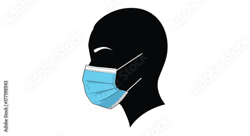 Profile of a person wearing a face mask artistic black silhouette