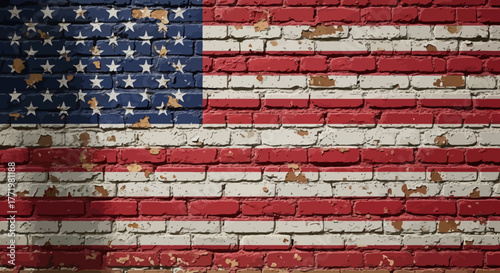 Painted Brick Wall with American Flag Texture for Veterans Day