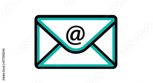 Simple teal envelope icon with an at symbol inside silhouette