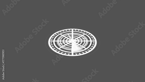 Animated White  radar screen rotating scan with blip target tracking for security surveillance. Motion graphics animation of White  radar screen with rotating scan for security and