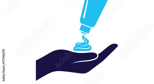 Blue hand receiving cream from tube a striking visual silhouette