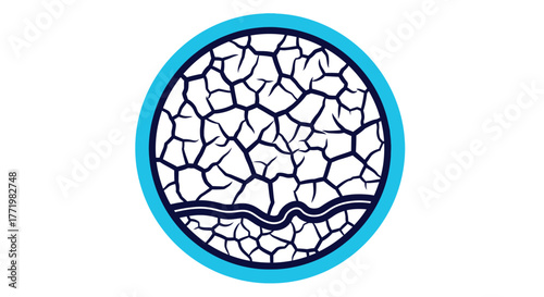 Cracked egg shape with a blue border and inner texture silhouette