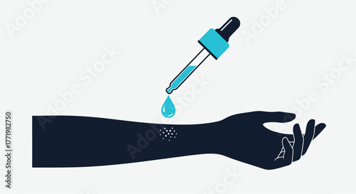 A hand receiving a drop from a pipette minimalist art silhouette