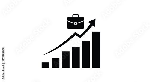 Business growth with rising chart and briefcase a bold silhouette