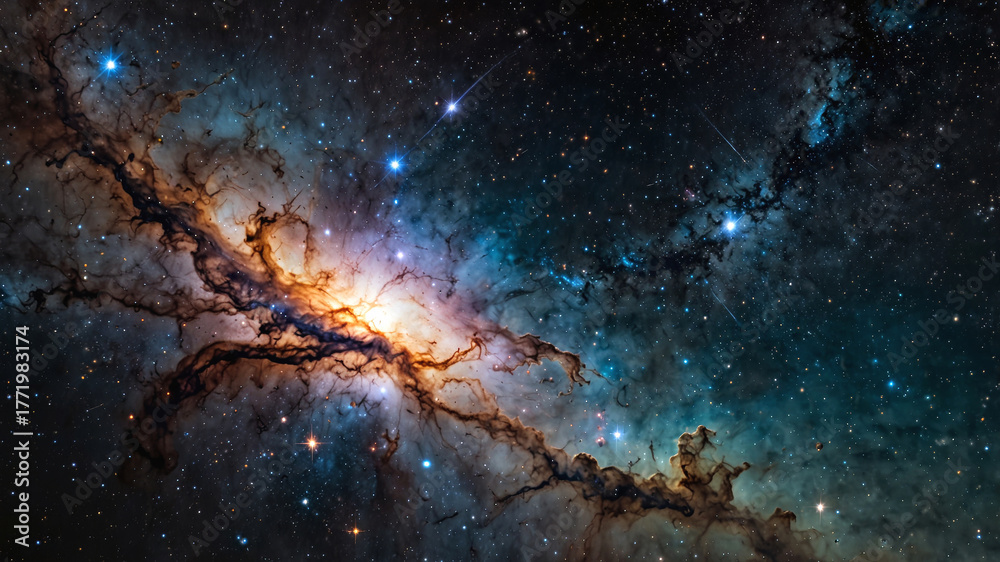 Fototapeta premium Vibrant cosmic nebula and starfield panorama