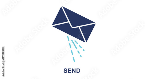 A dark blue envelope with trailing lines and the word send silhouette