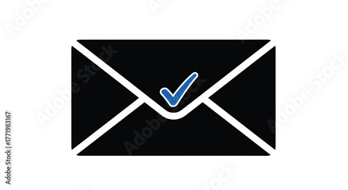 Simple envelope icon with a checkmark inside a striking silhouette