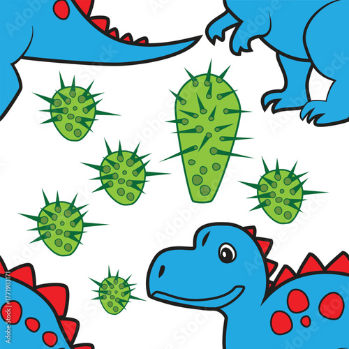 Cute Dinosaur Seamless Pattern for Kids' Design. Editable pattern on a transparent background