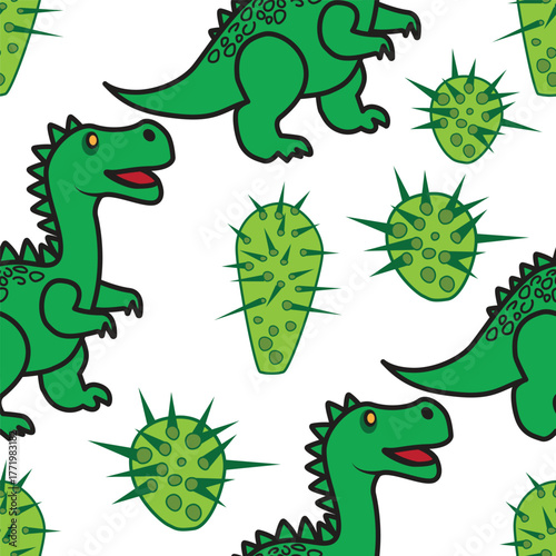 Cute Dinosaur Seamless Pattern for Kids' Design. Editable pattern on a transparent background