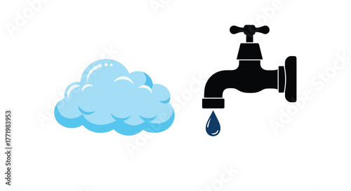Water droplet from faucet near cloud a simple graphic silhouette