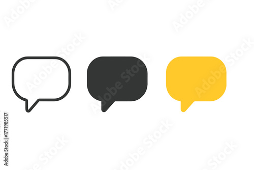 Chat Bubble Trio. Minimalist chat bubble with tail icon: three identical rounded chat bubbles with a small tail in a row, first in
