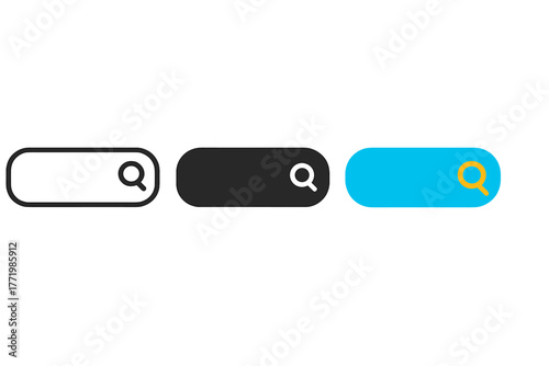 Minimalist Search Bar Icon. Minimalist search bar icon: three identical rectangular search bars with a magnifier at the edge in a