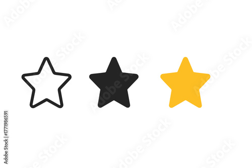 Minimalist Like Stars. Minimalist like star icon: three identical stars representing likes in a row, first in line style with thin