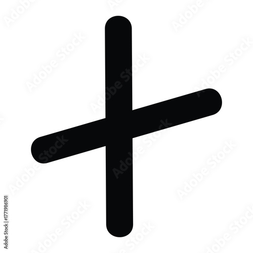 Hand-drawn plus vector icon. Black cross symbol in sketch style for math, addition, interface, or graphic design element.