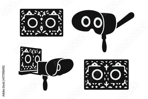 Vintage 3D Viewer Icons. Solid style icons of Vintage 3D Illustration Viewer: Stereoscope, Card, Viewer, 3D Image, Parlor