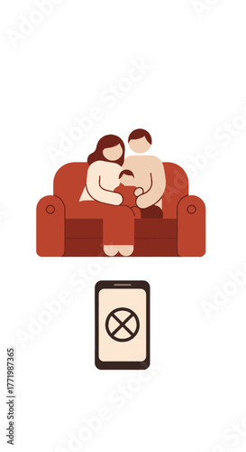 This compelling illustration concept demonstrating screen time beautifully emphasizes the crucial importance of digital detox for fostering genuine family connections.