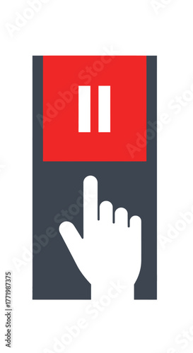 This illustration concept demonstrates a hand pressing a pause button, symbolizing the crucial decision to limit screen time for digital well-being.