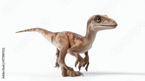 Realistic Dinosaur Raptor on White Background, Isolated.