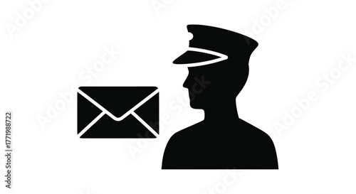A black silhouette of a postman delivering an envelope silhouette