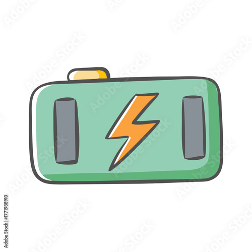 Vector illustration of a battery icon with a lightning bolt symbol