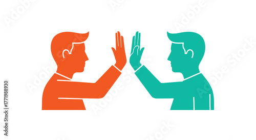 Two men giving each other a high five against a yellow background silhouette