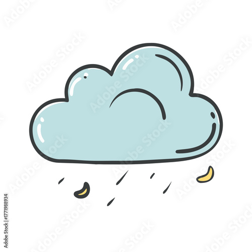 Vector illustration of a cute cloud with rain and moon