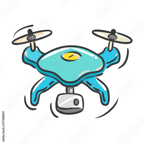 Blue drone illustration with camera and propellers vector art