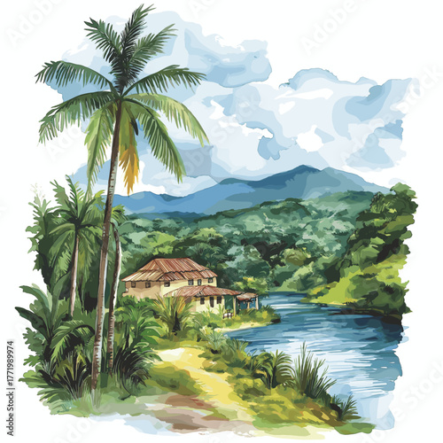 Amazon rainforest. Amazon rainforest hand drawn watercolor illustration