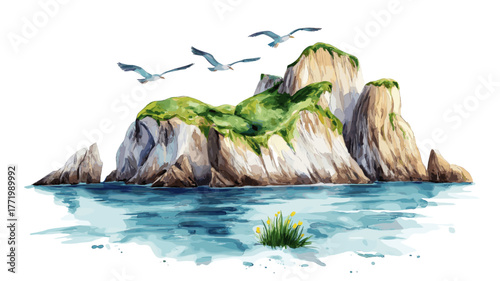 Ballestas Islands. Ballestas Islands hand drawn watercolor illustration