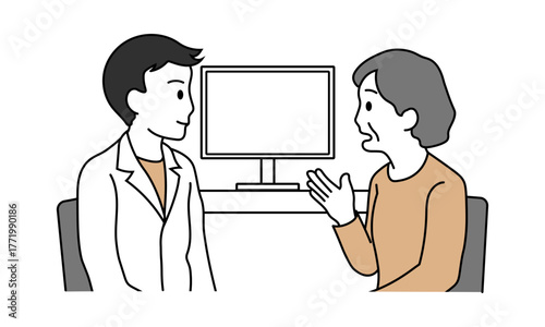 医師に健康相談をするシニア女性のイラスト