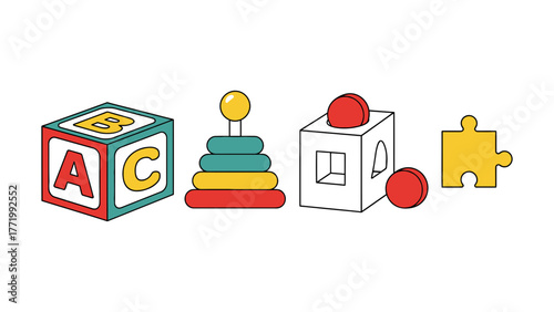 Children's Learning and Educational Toy Icons Vector Set.