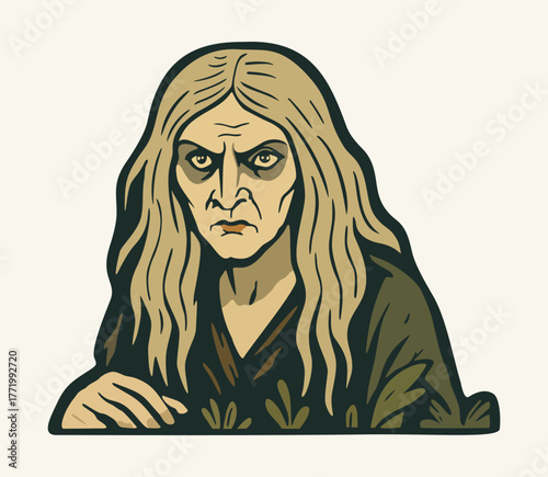 Old witch. Vector isolated illustration