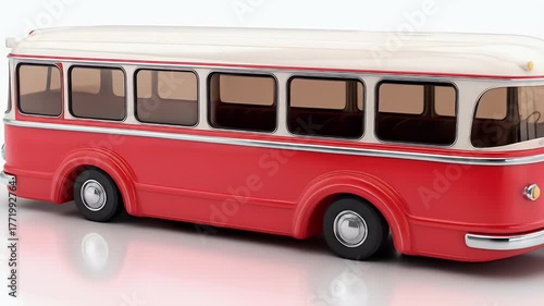 Red Vintage Bus Model on White Background.