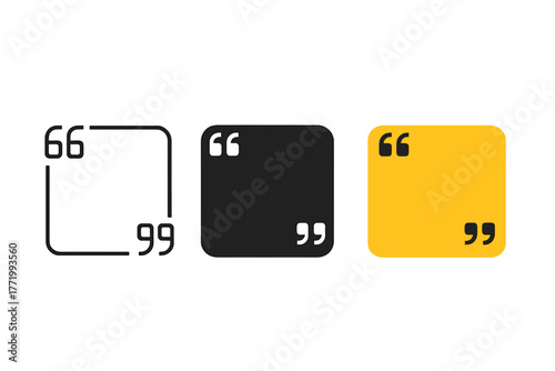 Minimalist Quote Frames. Minimalist quote frame icon: three identical square frames with quotation marks in the corner in a row,