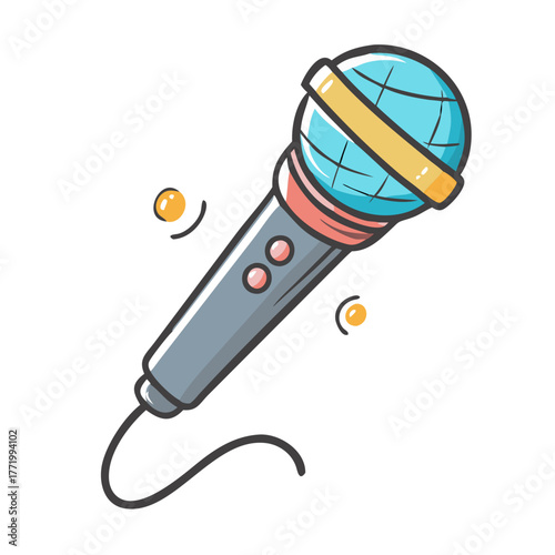 Vintage microphone vector illustration with musical notes and stars
